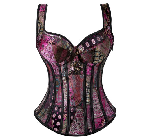 Große Größe Träger Vollbrustkorsett mit Cup-Reißverschluss, Sexy Jacquard Blumen-und Taillenkorsett