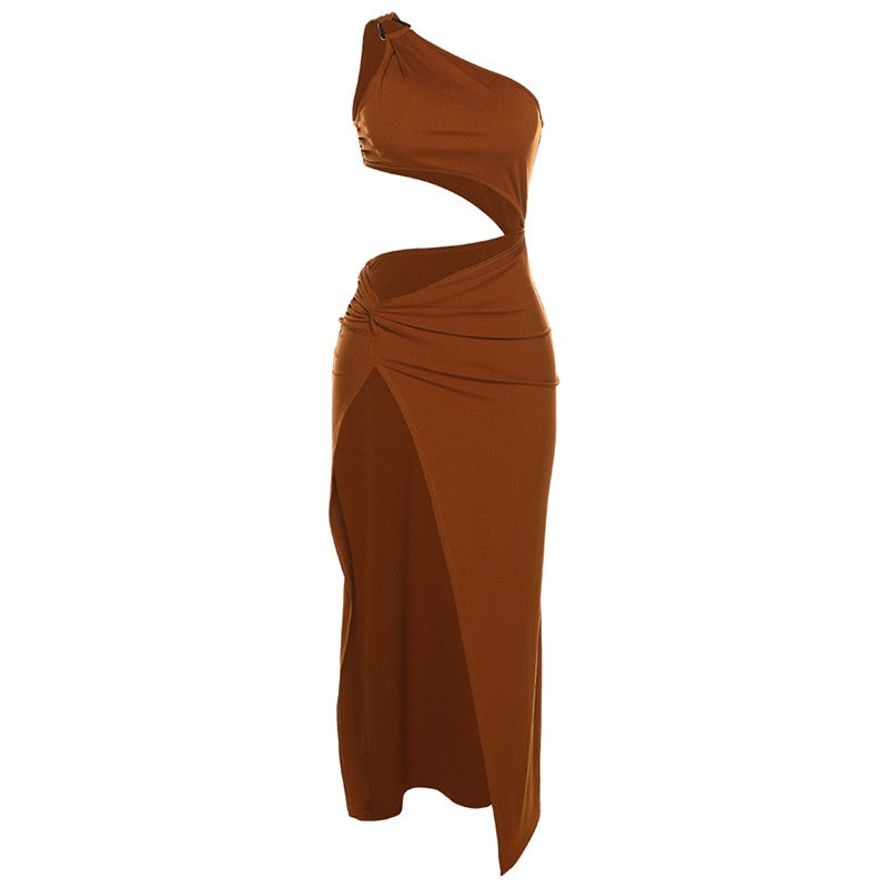 Solides, lässiges, schulterfreies Minikleid für Damen, schräges Kragen-ärmelloses, aushöhlendes kurzes Party Sommerkleid