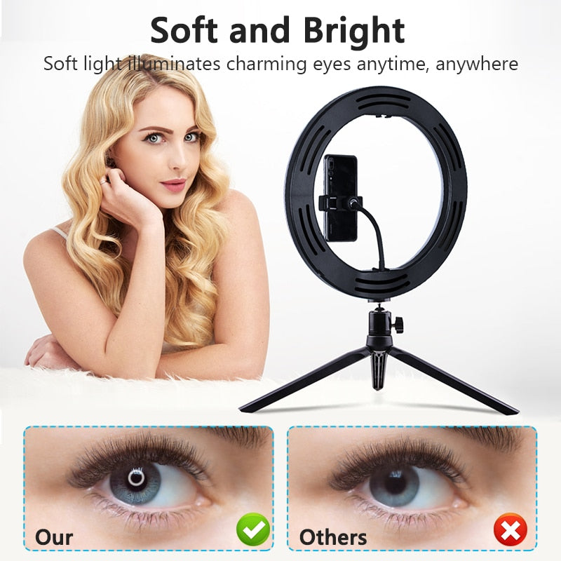 Selfie-Ringlicht-Fotografie-LED-Lampenrand mit optionaler mobiler Halterung, Stativ-Ringlicht für Live-Video-Stream