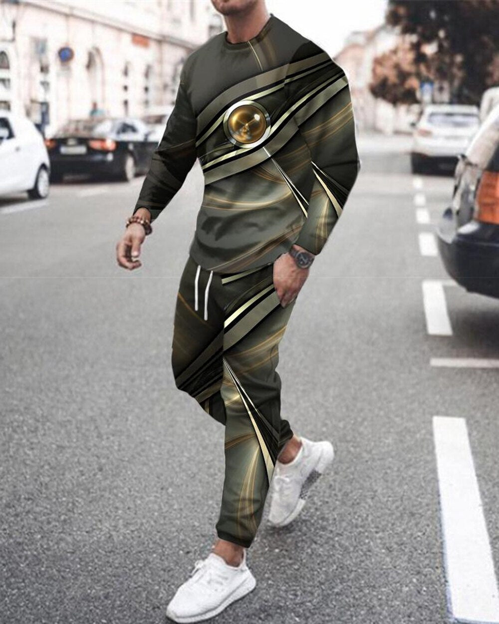 Herren Jogging Trainingsanzug mit 3D-Druck, lose 2 Teilige Strassenmode