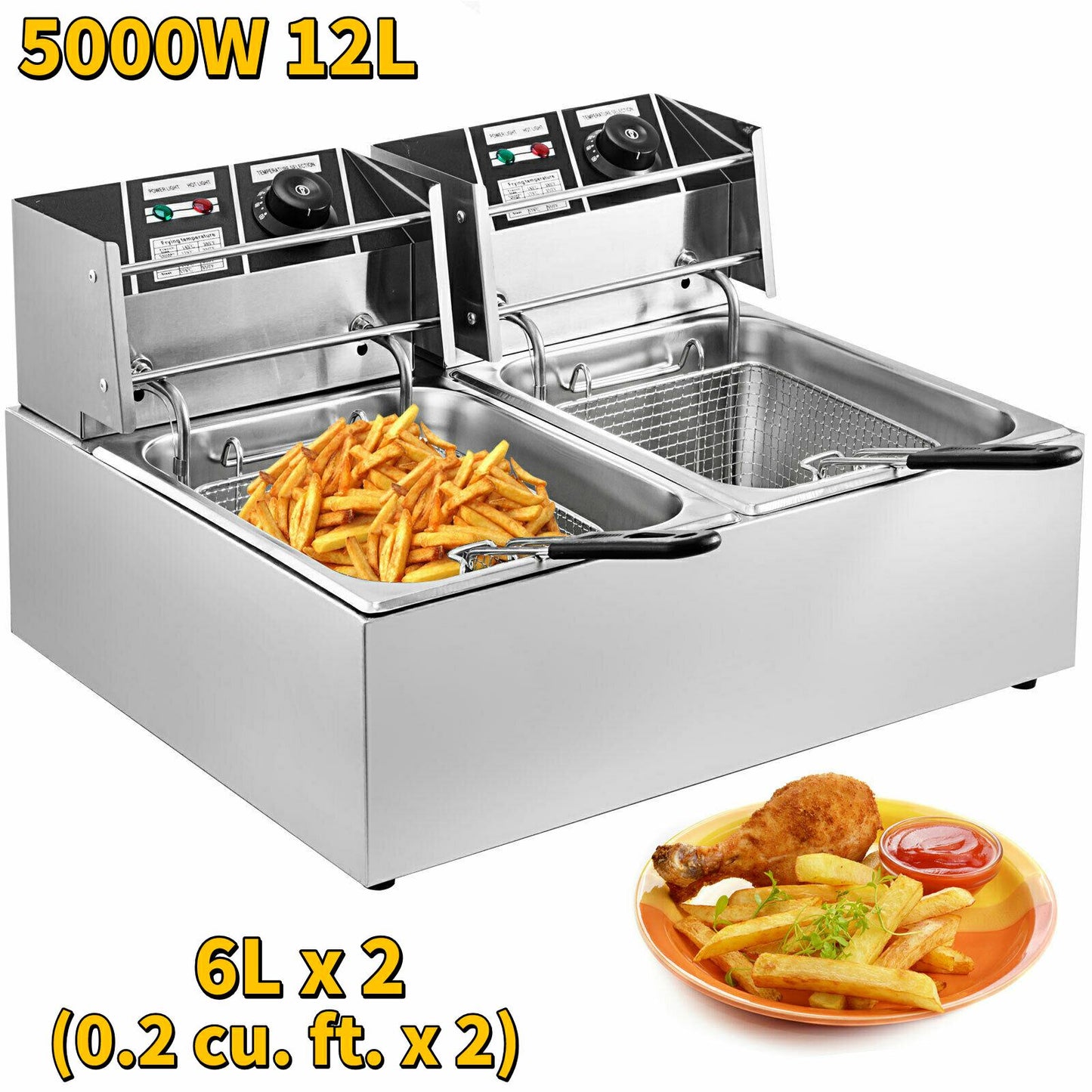 VEVOR 12L - 20L elektrische Fritteusen mit zwei Tanks für Zuhause, Fast-Food-Restaurants oder Camping
