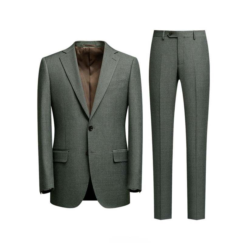 Echter Luxus Herrenanzug, italienisches Casual-Slim-Fit-Hochzeitskleid, Herren-Graugrün, Senator-Kleid