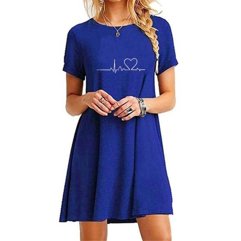 Secret Damen-Sommer-Strand-Minikleid, modisch & kurzärmelig, lockere T-Shirt-Kleider S-2XL