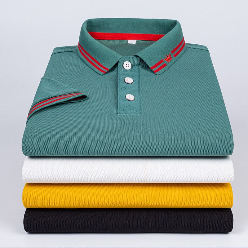 Business-Poloshirt für Herren, bequemes und atmungsaktives einfarbiges Revers-Poloshirt aus Eisseide, kurzärmeliges Golfshirt