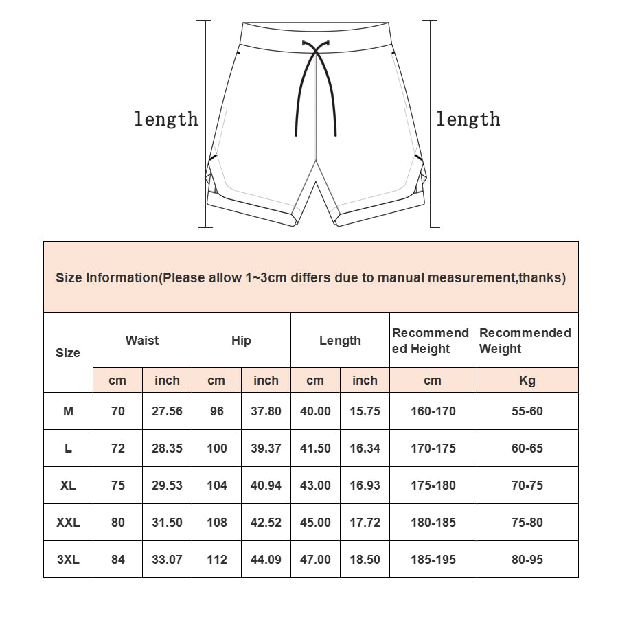 Herren 2 In 1 Schnell Trocknend Laufshorts, Gym Fitness Jogging Kurze Hosen, Männer Sommershorts