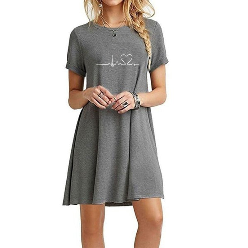 Secret Damen-Sommer-Strand-Minikleid, modisch & kurzärmelig, lockere T-Shirt-Kleider S-2XL