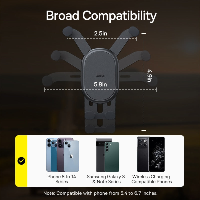 Baseus Autotelefonhalter, Drahtloses Autoladegerät für Lüftungsschlitzhalterung, Schnellladung für iPhone 12, 13, 14 Unterstützt Xiaomi Huawei