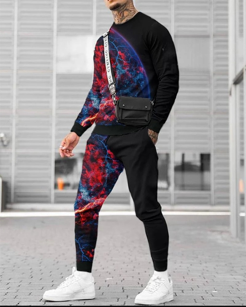 Herren Jogging Trainingsanzug mit 3D-Druck, lose 2 Teilige Strassenmode