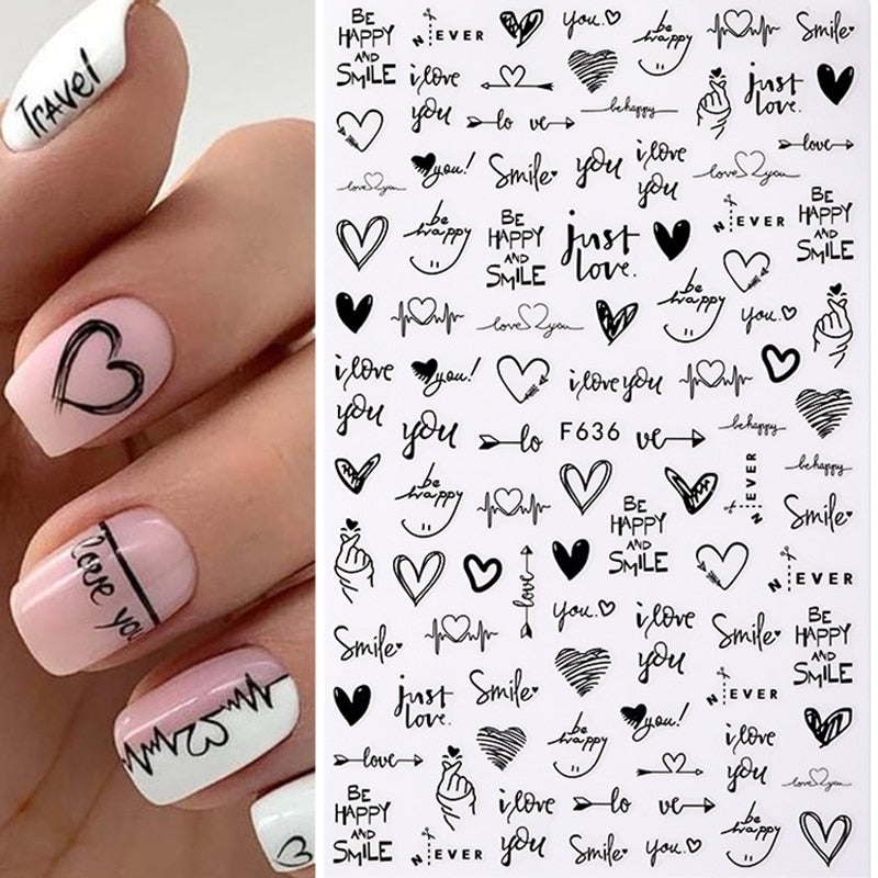 1PCS 3D Nagelzubehör, Maniküre-Nagelteile, Nageldekoration mit Liebes-Herz Aufkleber