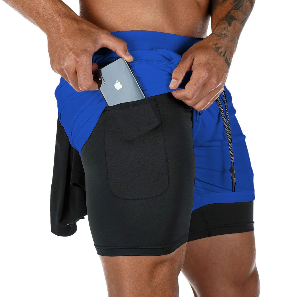 Herren 2 In 1 Schnell Trocknend Laufshorts, Gym Fitness Jogging Kurze Hosen, Männer Sommershorts