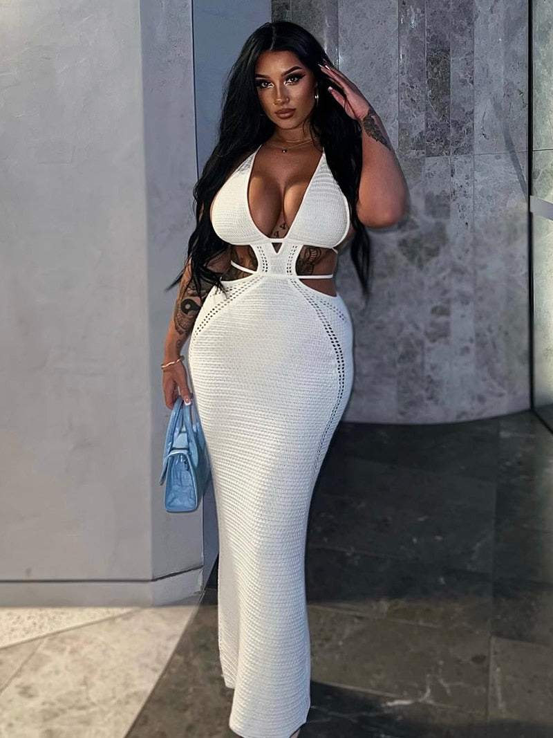 Aushöhlen Halter, Damen Sexy Mini Sommerkleid, Ärmellose Backless Dünne Club Party Stricken