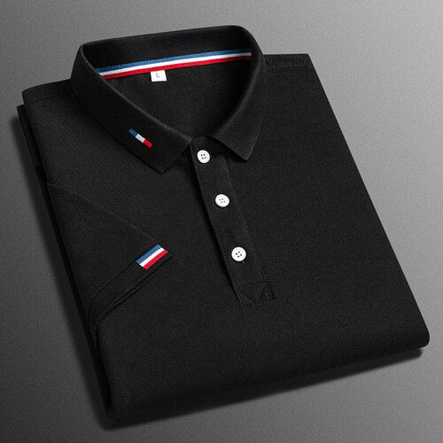 Business-Poloshirt für Herren, bequemes und atmungsaktives einfarbiges Revers-Poloshirt aus Eisseide, kurzärmeliges Golfshirt