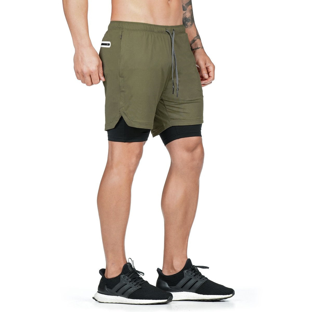 Herren 2 In 1 Schnell Trocknend Laufshorts, Gym Fitness Jogging Kurze Hosen, Männer Sommershorts