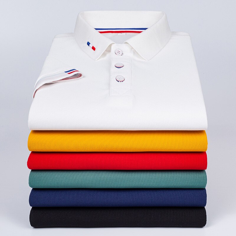 Business-Poloshirt für Herren, bequemes und atmungsaktives einfarbiges Revers-Poloshirt aus Eisseide, kurzärmeliges Golfshirt