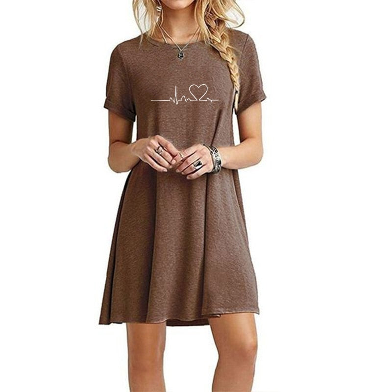 Secret Damen-Sommer-Strand-Minikleid, modisch & kurzärmelig, lockere T-Shirt-Kleider S-2XL