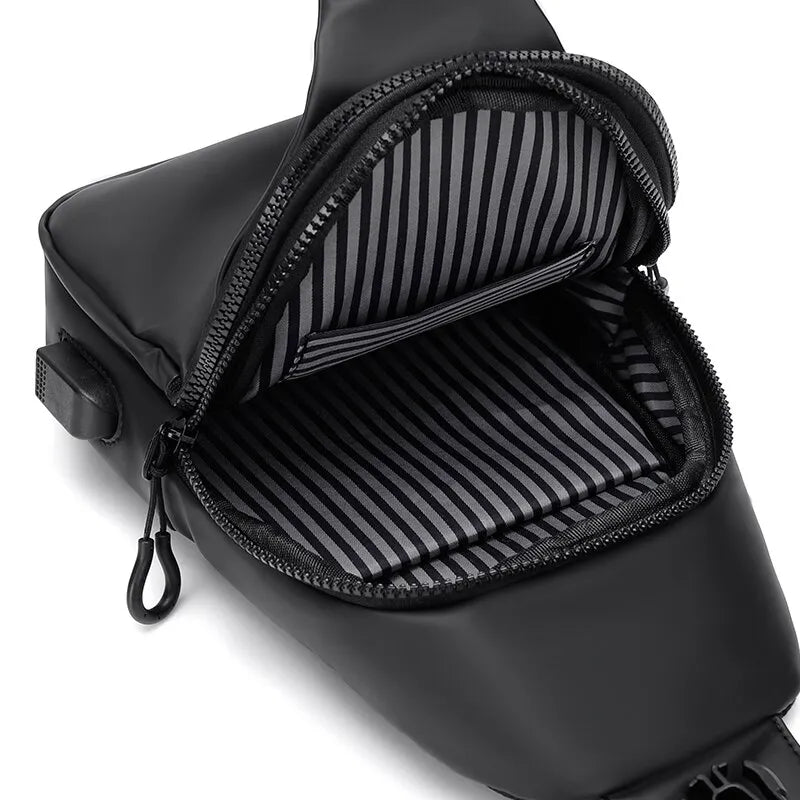 1 Herren-Umhängetasche mit großer Kapazität für Pendler mit USB-Aufladung, multifunktionale Brusttasche, modisch, einfach & leicht