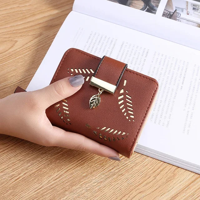 Ladies Fashion Wallet PU Leather Phone Purse Female Hollow Leaves Pouch Clutch Handbag For Women Coin Card Holders Long Wallets