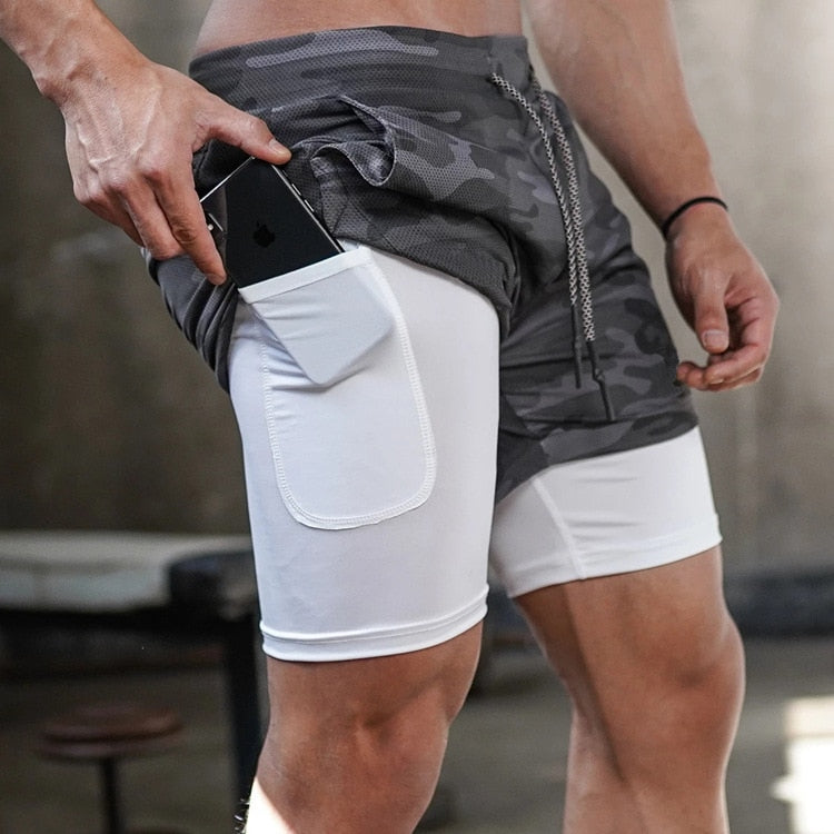 Herren 2 In 1 Schnell Trocknend Laufshorts, Gym Fitness Jogging Kurze Hosen, Männer Sommershorts