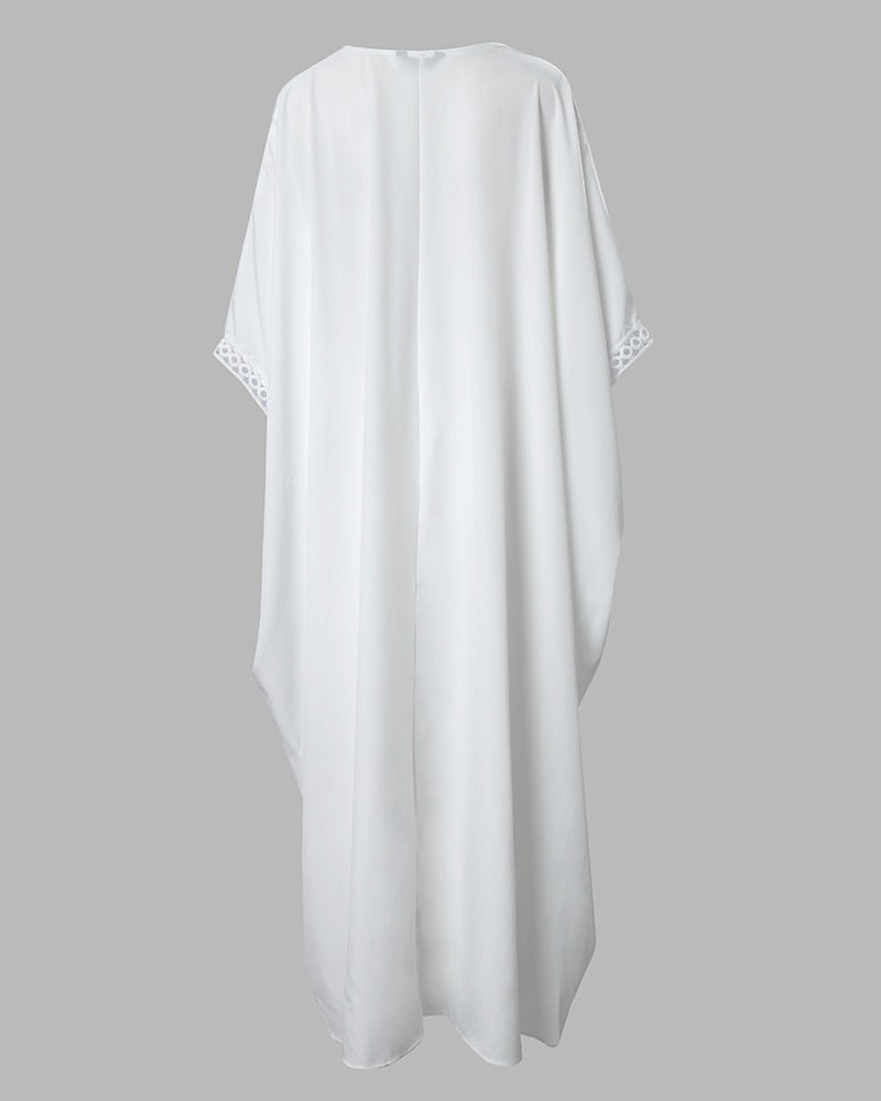 Langes Top mit kontrastierender Spitze und hohem Schlitz mit Hosen-Set