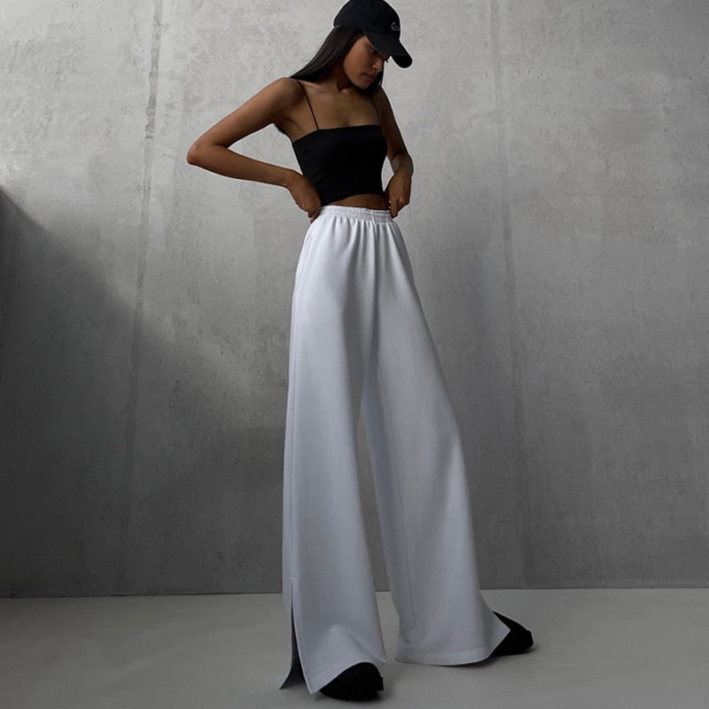 Damen Breite Bein Hosen für den Sommer & Frühling, Lose Jogginghose Chic Split Hohe Taille