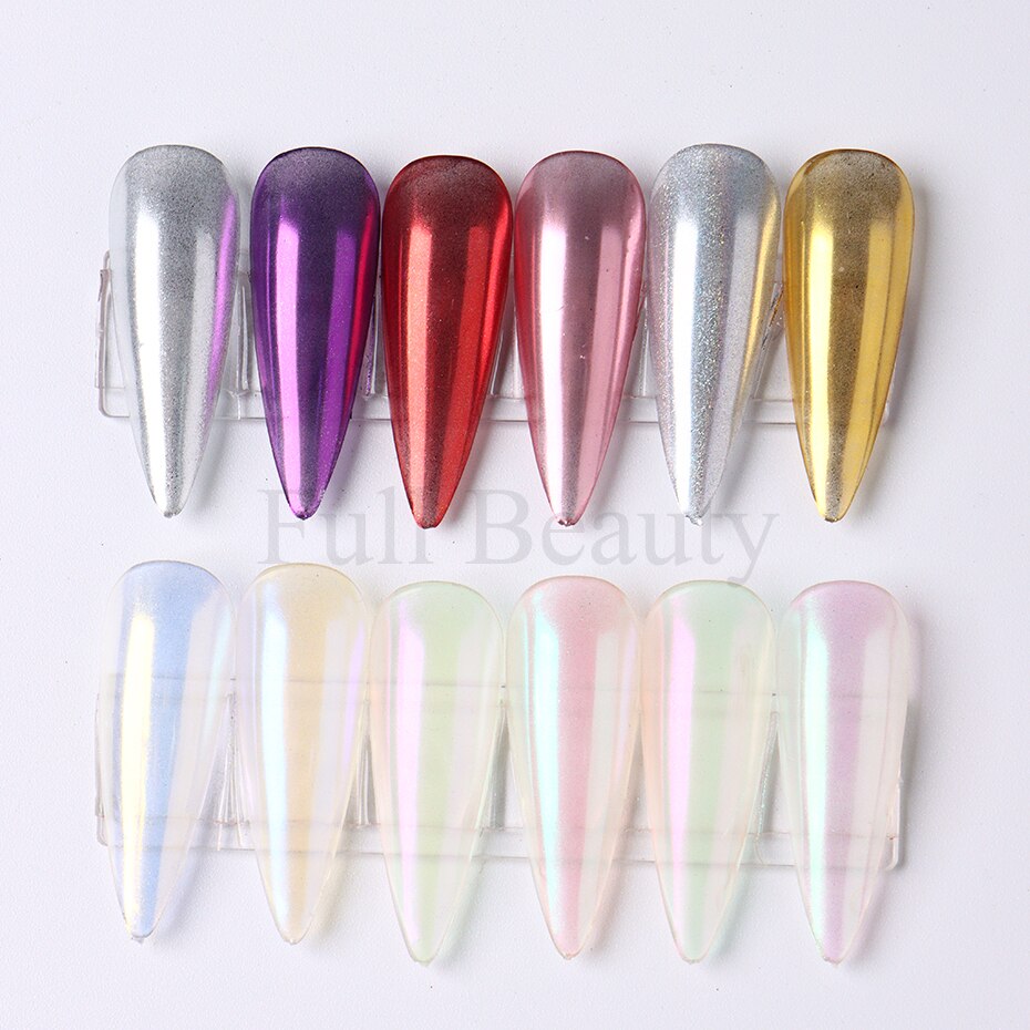 12 Gitter Perlweiß Chrom Nagel, Pigment UV Gel Nagellack
