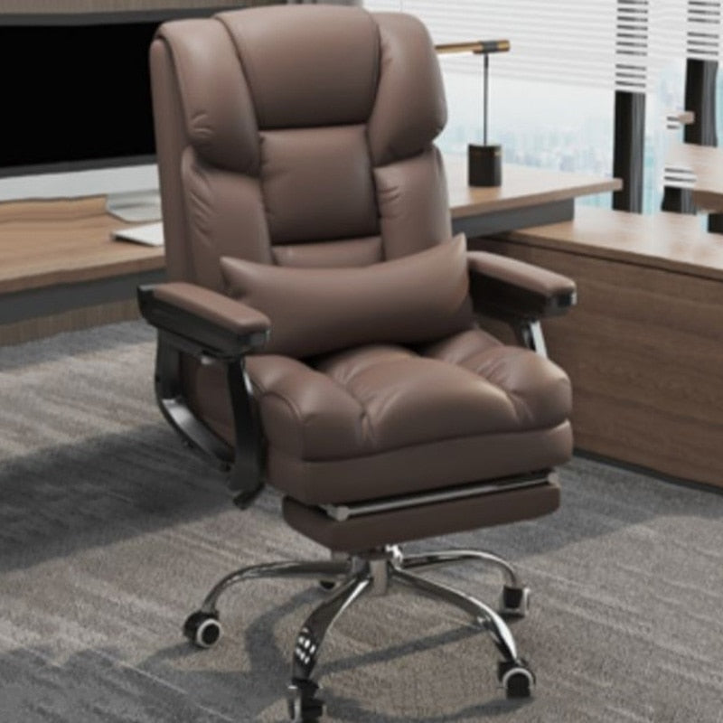 Drehbarer ergonomischer Bürostuhl, Wasserdichter Bezug, Ellenbogenschoner Luxuriöser Leder-Schreibtischstuhl