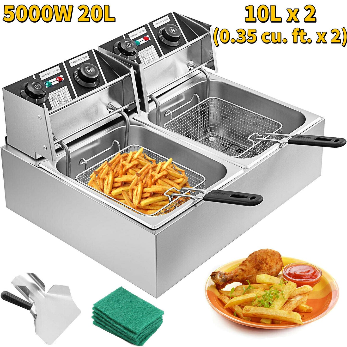 VEVOR 12L - 20L elektrische Fritteusen mit zwei Tanks für Zuhause, Fast-Food-Restaurants oder Camping