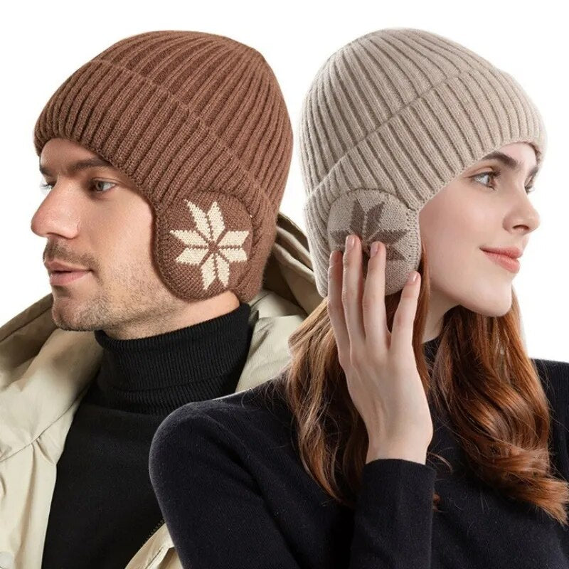 Neue Outdoor Unisex-Winterstrickmütze mit Pelzfutter und Ohrenklappen, modische Beanie-Mütze für Männer und Frauen