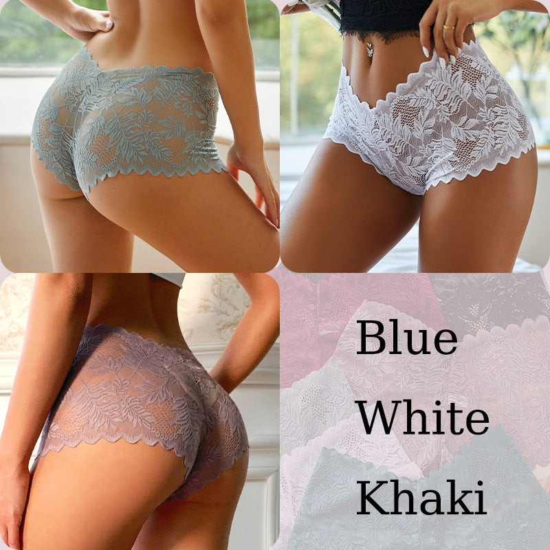 3PCS Sexy Floral Spitze Höschen, Damen Slip Niedrige Taille Weiche Dessous, Komfortable Weibliche Unterwäsche S-XL