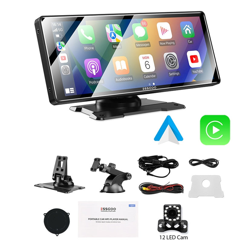 ESSGOO 10,26" Apple Carplay Autoradio, Automotive Multimedia Player Wireless Android Auto MirrorLink WiFi FM Car Play