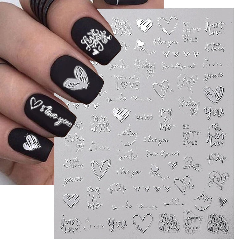 1PCS 3D Nagelzubehör, Maniküre-Nagelteile, Nageldekoration mit Liebes-Herz Aufkleber