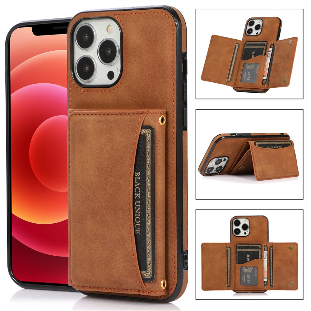 Retro gefaltete matte Leder-Wallet-Hülle für iPhone 14 Plus, 13, 12, 11 Pro Max mit Kartenhalter Slots