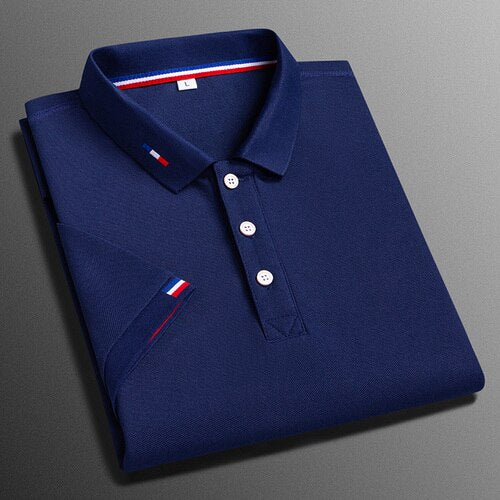 Business-Poloshirt für Herren, bequemes und atmungsaktives einfarbiges Revers-Poloshirt aus Eisseide, kurzärmeliges Golfshirt