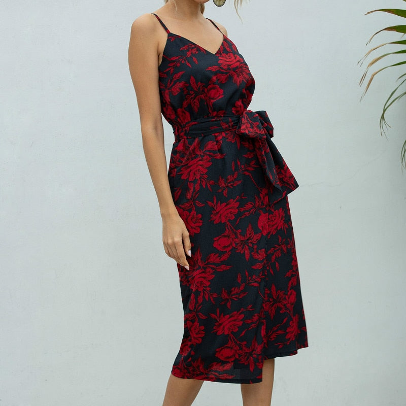 Leopard Print Damen Sommerkleid mit Sexy ärmellose Split