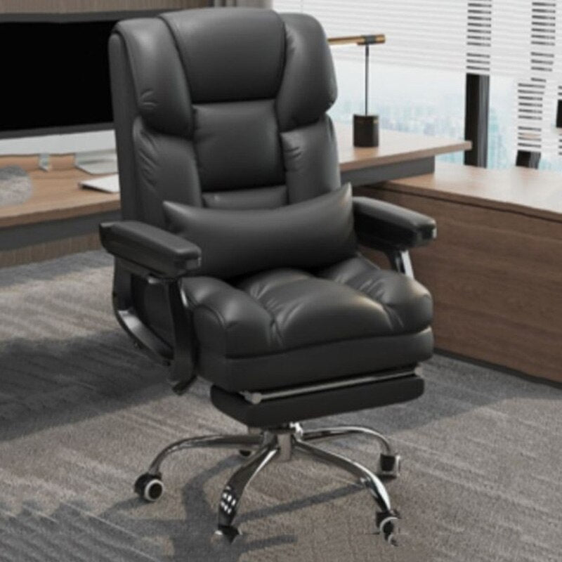 Drehbarer ergonomischer Bürostuhl, Wasserdichter Bezug, Ellenbogenschoner Luxuriöser Leder-Schreibtischstuhl