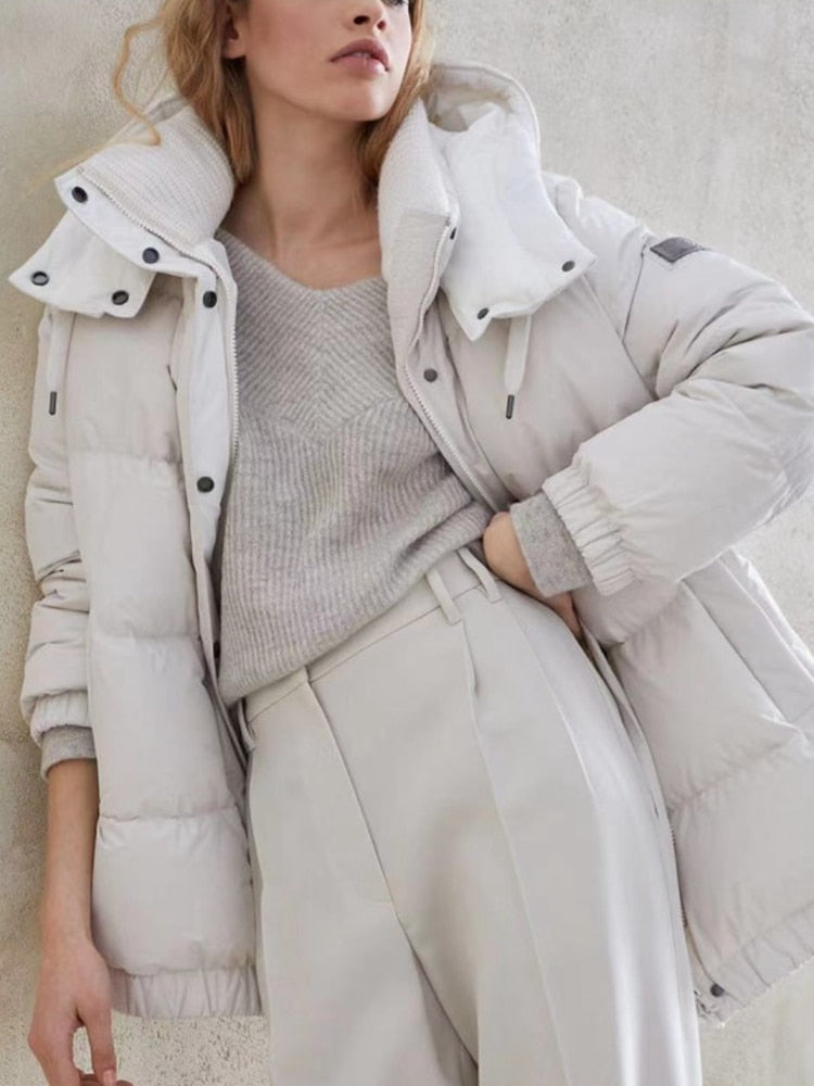 2023 neue Damen Winter Mäntel Mid-länge mit Kapuze, Gänsedaunen Warme und Dicke Casual Daunen Jacke