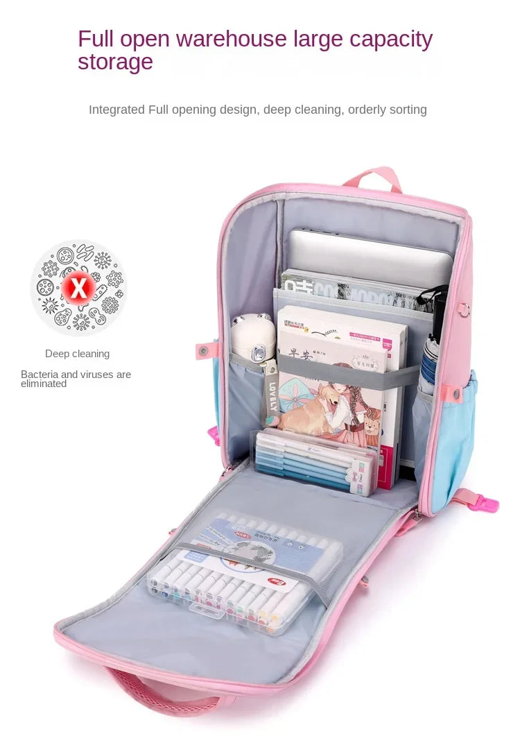 Children's Fashion Cartoon School Bags with 6 Wheels Trolley Backpack Teenagers Girls Rolling Backpack Students Kids Backpack