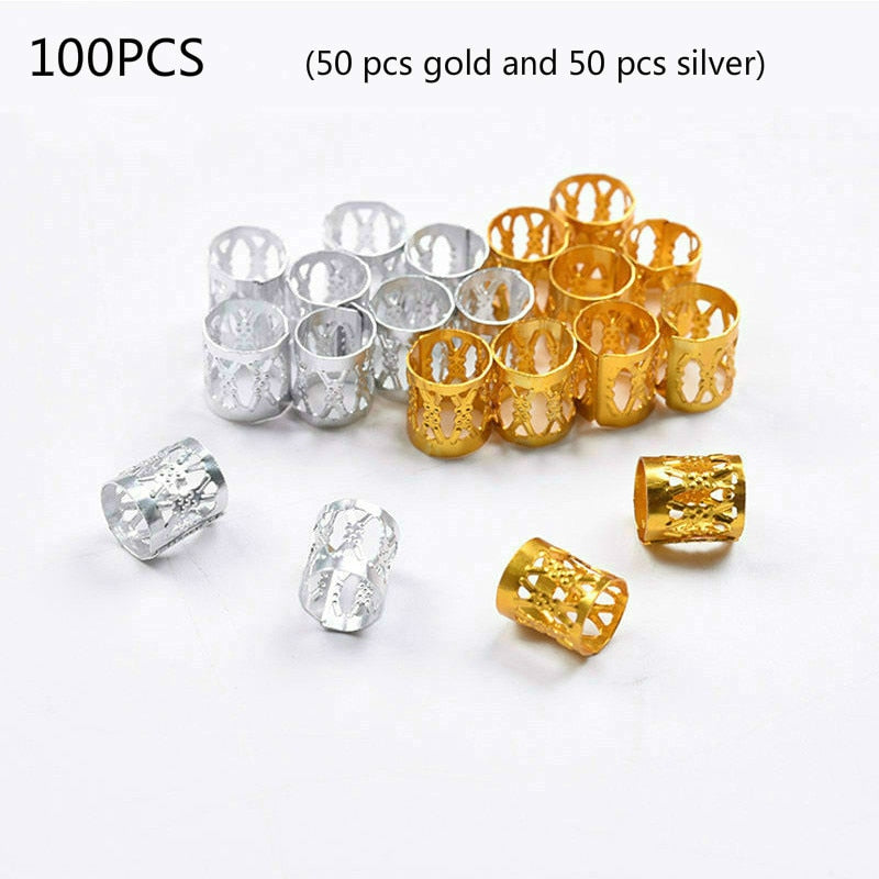 50–200 Stück afrikanische Haarringe Manschetten, Zöpfe Schmuck Dekoration Zubehör Gold Silber Perlen