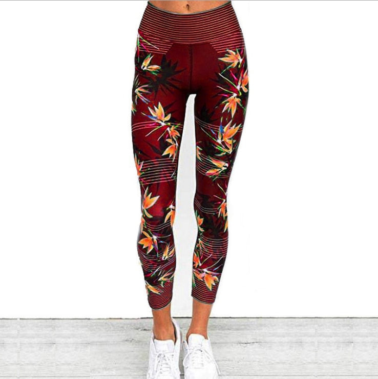 Damen Leggings Fitnesshose mit Streifen Druck, elastische Gym Workout Strumpfhosen, S-XL Laufhose Plus Größe