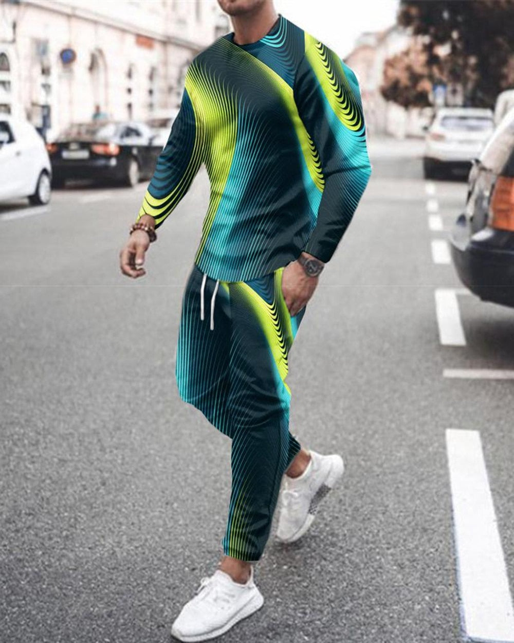 Herren Jogging Trainingsanzug mit 3D-Druck, lose 2 Teilige Strassenmode