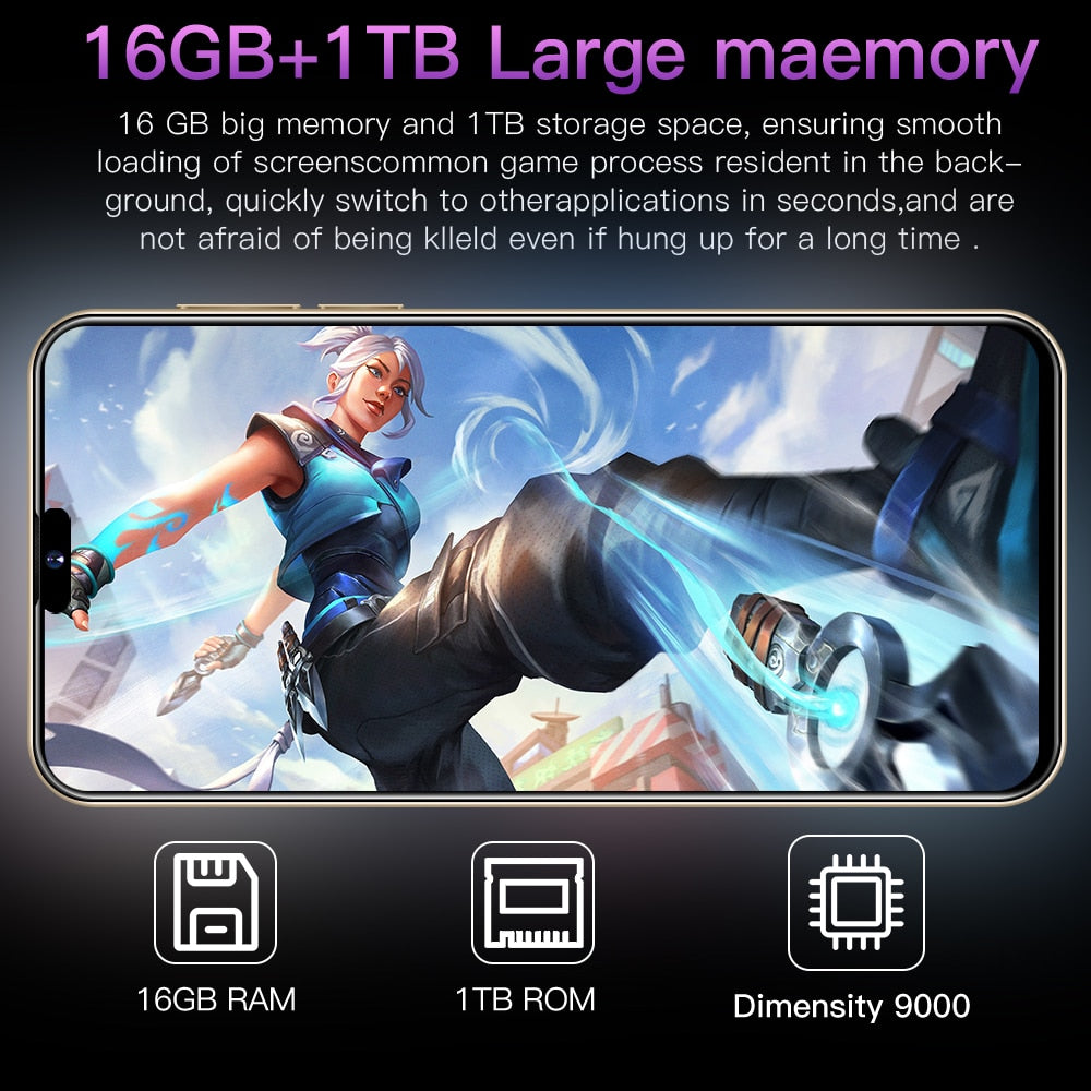 Neues i15 Pro Max Android 2023 Original-Smartphone, HD-Vollbild 16 GB + 1 TB Mobiltelefone entsperrte globale Version 4G / 5G-Handy