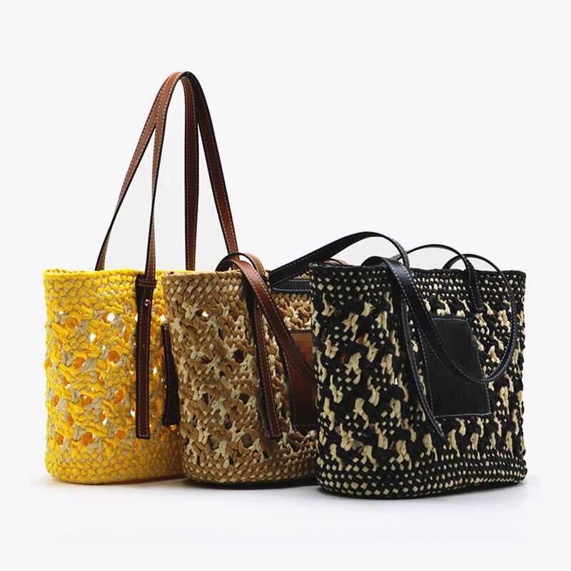 Luxus Design Handgewebte Damentaschen, Sommer Hohl Geflochtene Strand Schultertasche, Große Kapazität