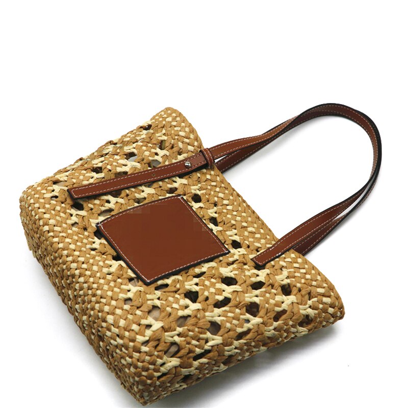 Luxus Design Handgewebte Damentaschen, Sommer Hohl Geflochtene Strand Schultertasche, Große Kapazität