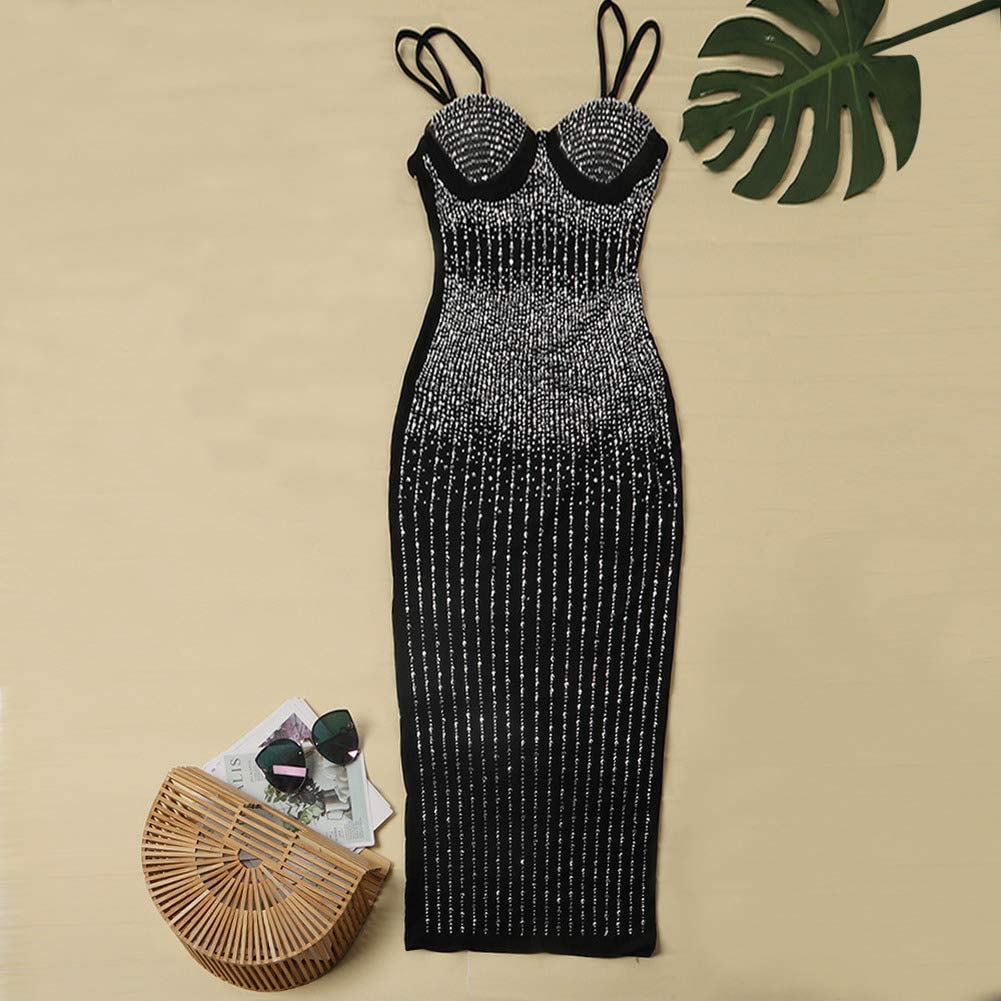 Damen Party Clubwear Mesh, durchsichtig Diamant Bodycon Sling Kleid