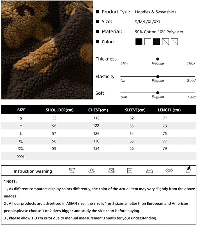 Fleece Fuzzy Kapuzen-Sweatshirt Streetwear, Hip Hop Bear Print Halber Reißverschluss Flauschige Pullover