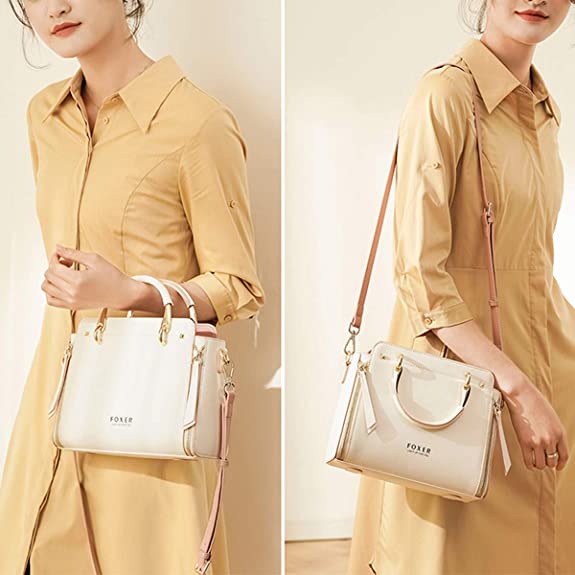 Foxer Lederhandtaschen für Frauen, Echtes Leder Damen Top-Griff Taschen mit Verstellbarem Schultergurt