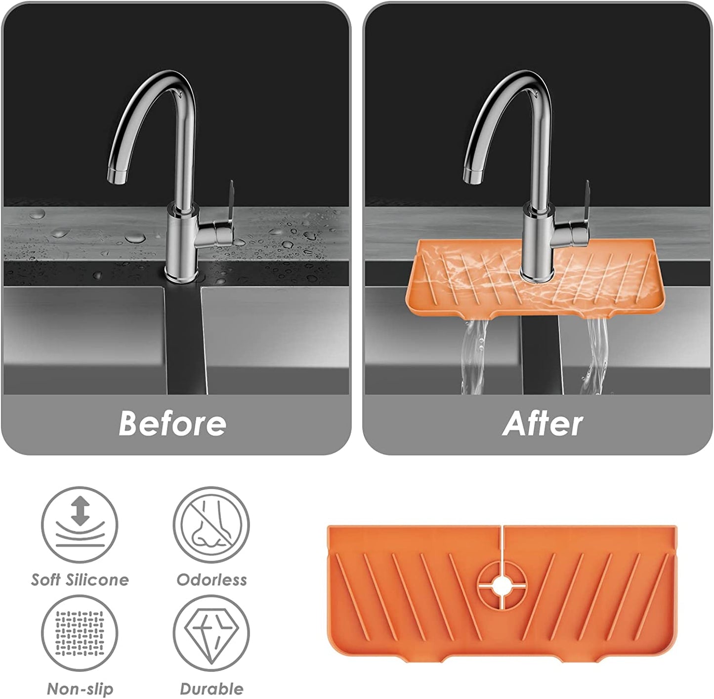 Silikon-Küchenarmatur-Matte für Spüle, faltbare Spülmatte, Wasserhahn, Spritzfänger, Badezimmer-Arbeitsplatten-Schutzmatte