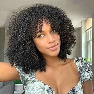 Kurzes Haar Afro Kinky Curly Perücken mit Pony für schwarze Frauen, afrikanische synthetische Lolita Perücken