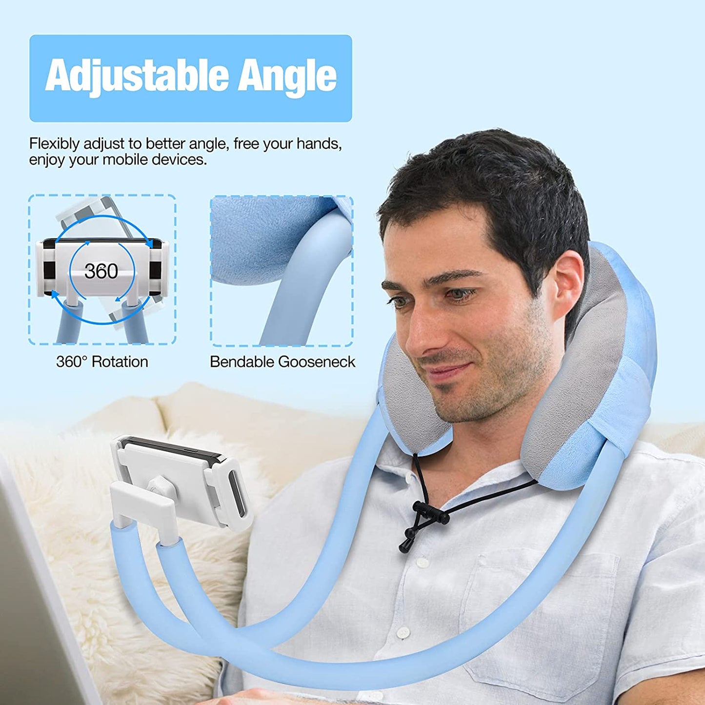 2-in-1 U-förmiges Telefon-Nackenhalter, Nackenstützkissen mit Schwanenhals, Tablet-Telefonhalter