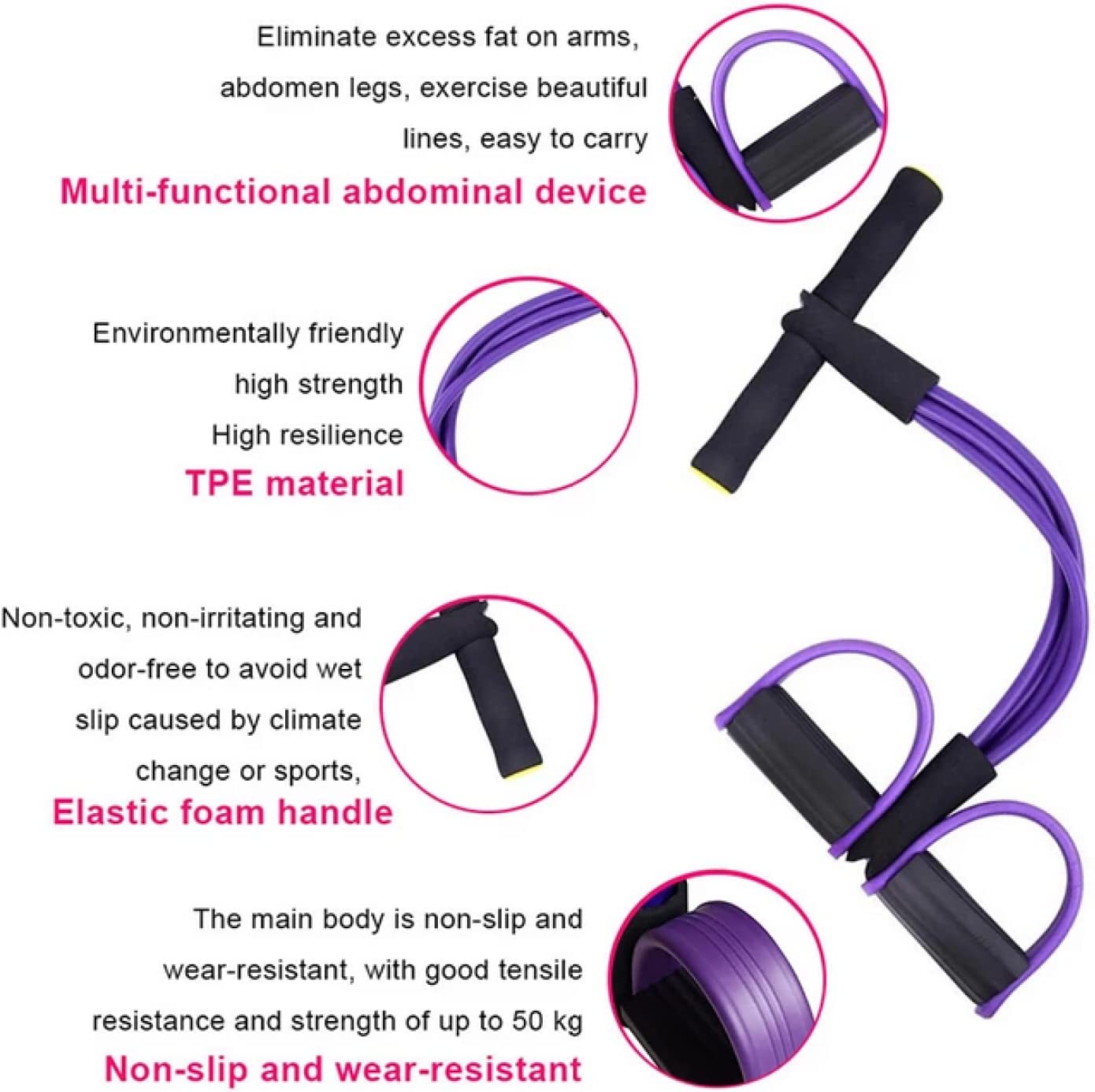 4 widerstandsfähige elastische Zugseile, Exerciser Rower Belly, Resistance Band Home Gym Sport Training Elastic Bands